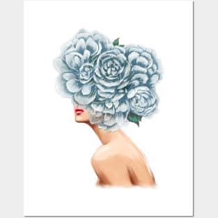 Girl with beautiful flowers instead of a head. Posters and Art